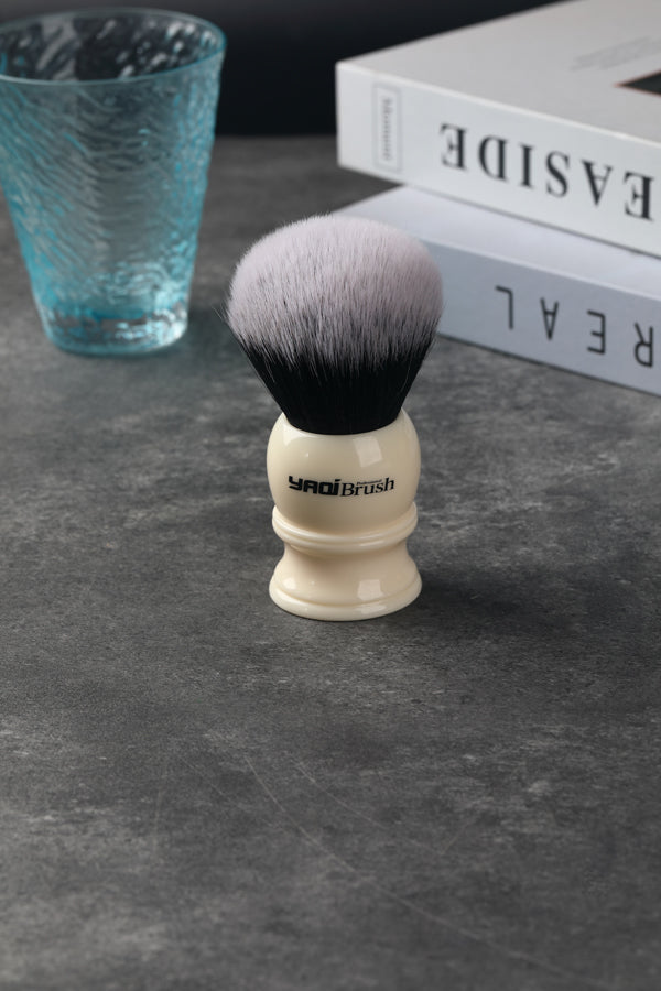 Yaqi 30mm Large Size Knot White Resin Handle Synthetic Hair Tuxedo Knot Men Shaving Brush