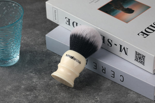 Yaqi 30mm Large Size Knot White Resin Handle Synthetic Hair Tuxedo Knot Men Shaving Brush