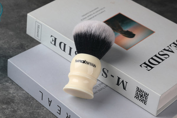 Yaqi 30mm Large Size Knot White Resin Handle Synthetic Hair Tuxedo Knot Men Shaving Brush