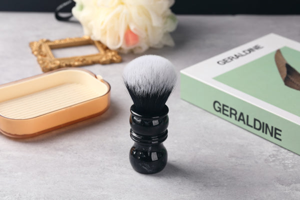 Yaqi 24MM Black and White Tip Synthetic Hair Marble Color Resin Handle Barber mens Shaving Brush