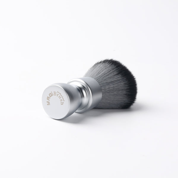 YAQI Heavy Metal Handle Timber Wolf Synthetic Hair Tuxedo Knot Shaving Brush for Mens Shave
