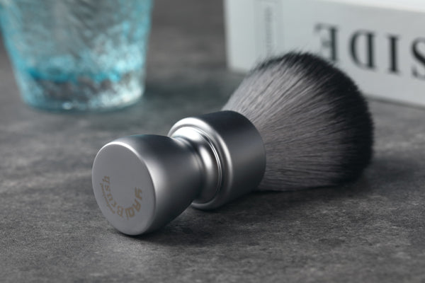 YAQI Heavy Metal Handle Timber Wolf Synthetic Hair Tuxedo Knot Shaving Brush for Mens Shave