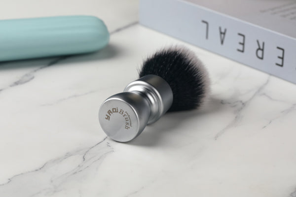 YAQI  Heavy Metal Handle Synthetic Hair Tuxedo Knot Shave Brush for Men Shaving