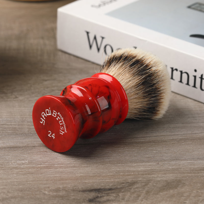 Yaqi 24MM 100% Silvertip Badger Hair Red Resin Handle Shaving Brushes for men